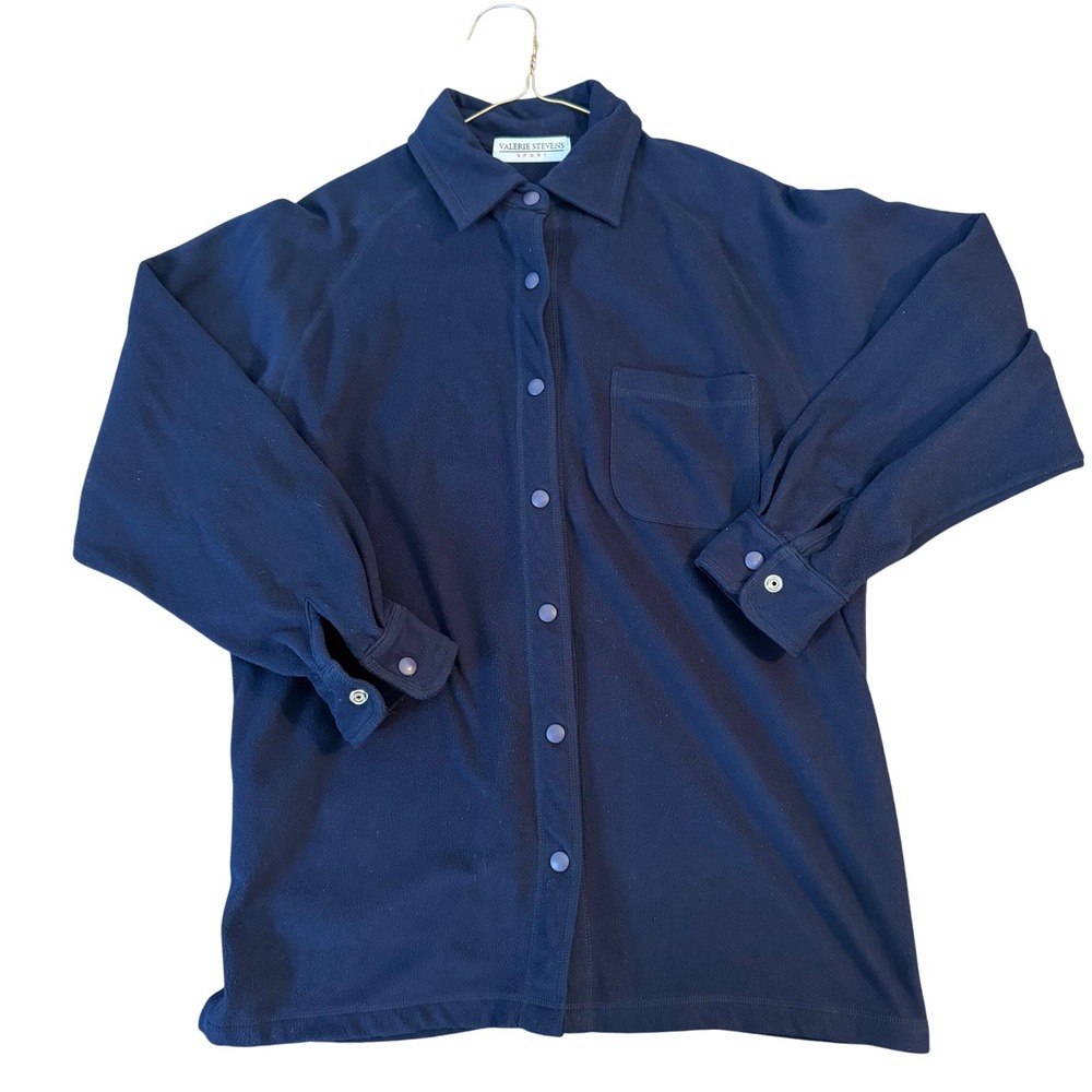 Valerie Stevens Sport Navy Blue Fleece Button Down Shirt‎ Jacket Women's MED